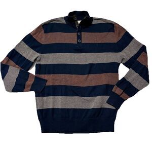 Refectory 1/4 Zip Sweater Men L British Inspired Striped Button Preppy‎ Academia